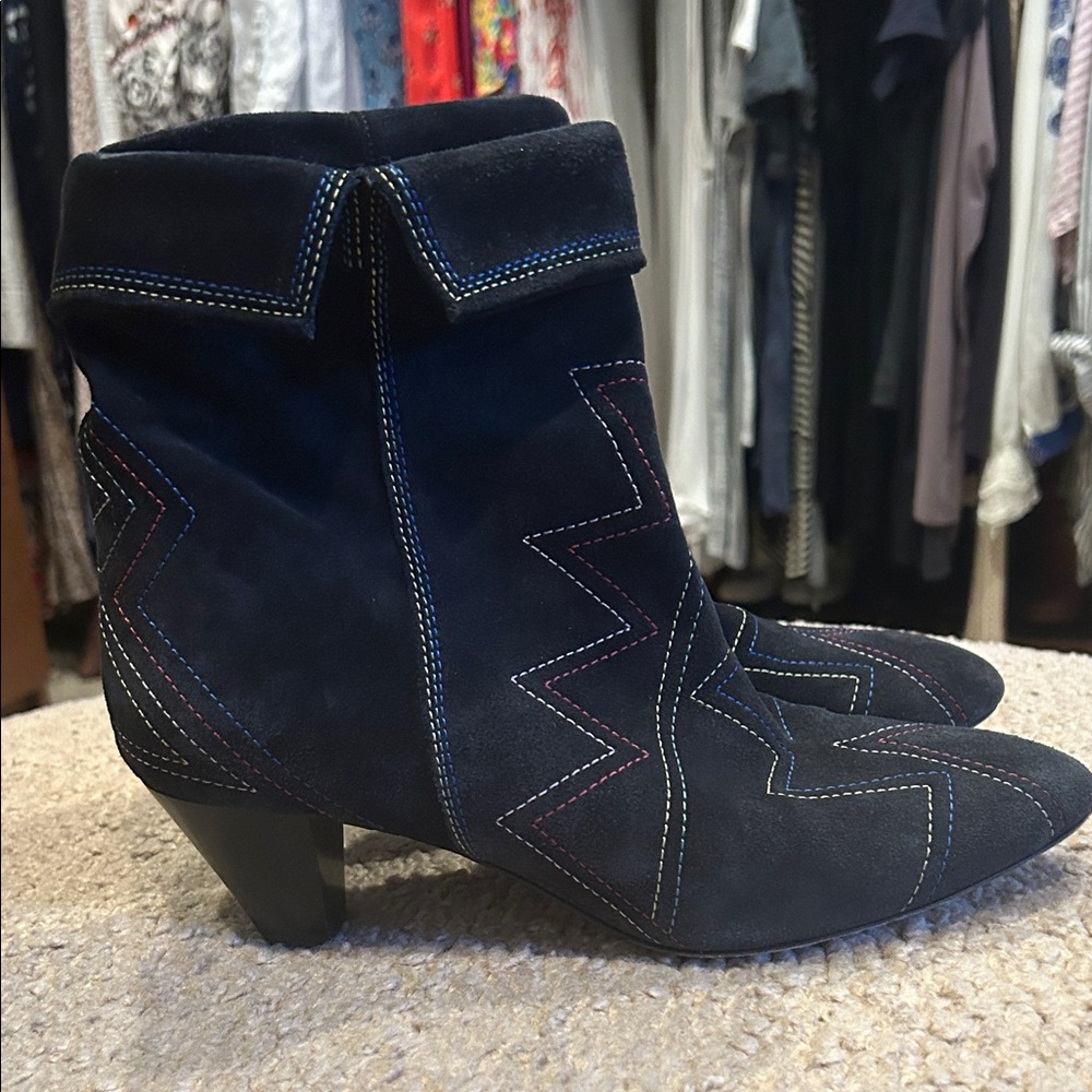 Isabel Marant Navy Suede Heeled Boots